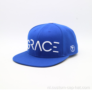 3D geborduurde blauwe snapback -hoed